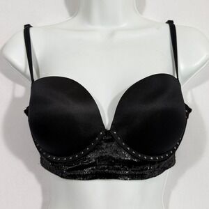 Victoria's Secret Women 32D Black Velvet Studded Multi Way Bra Goth Office Siren